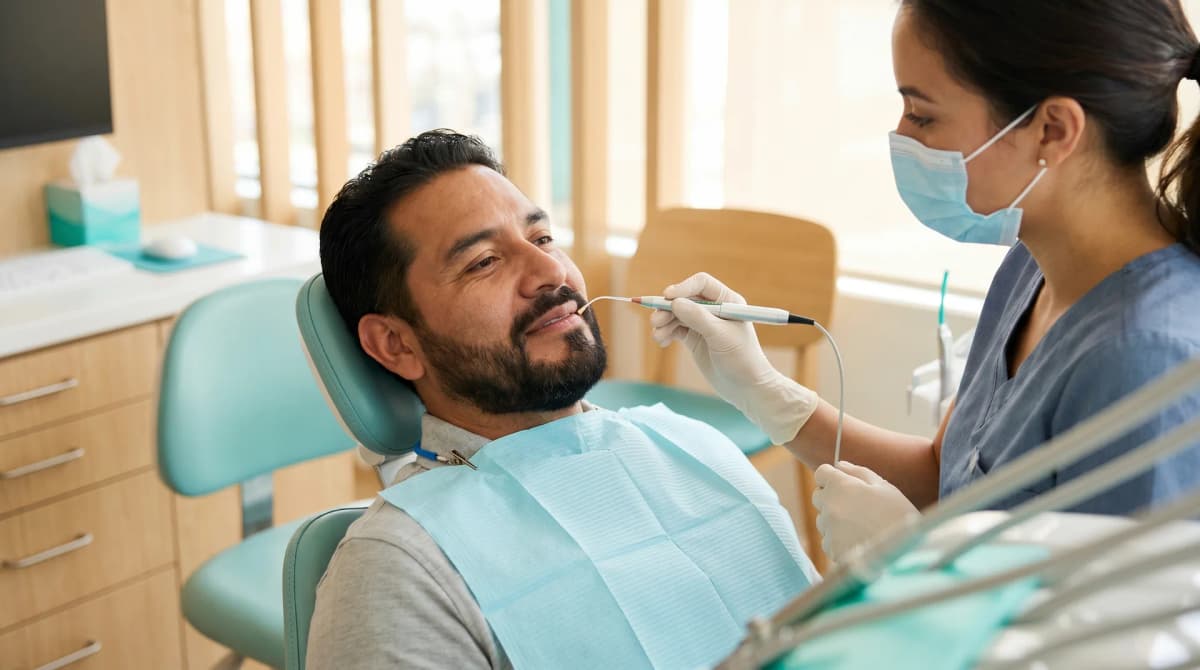 Tratamiento de encías con láser en un paciente cómodo, sin cirugía